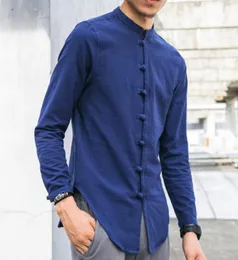 Zeeshant Men Linen Shirts Długie rękaw chiński kołnierz mandarynki Tradycyjny kung fu tang swobodna koszula społeczna odzież 7843442