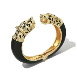 Двойные леопардовые манжеты Bracelets Big Brandles for Women Заявление открыло сплав Bangle Gold Color Then Модные украшения Manilai 240518