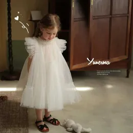 فساتين الفتاة هانيشير الفتيات المصنوعة يدويًا منتفخًا شاشًا الأميرة فستان صيف فستان أجنبي جديد لباس الأطفال D240520