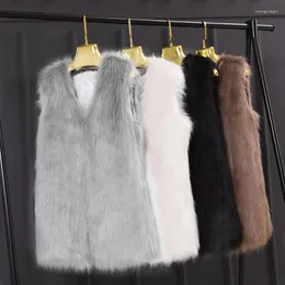 Women's Fur Naiveroo Plus Size 3XL Winter Sleeveless Slim Vest Jackets Coat Fashion Faux Women Ladies Outerwear Waistcoat Black Gray