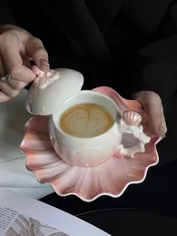230/390ML Pearl Creative Ceramic Coffee Cup and Plate Set Sweet Girl Pink Mark Cup High Beauty Edition Cup Dish Set 240520