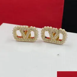 Stud 2023 Earrings Designer For Women Luxury Gold Heart Shape Pearl Crystal Double V Letter 925S Sier Jewelry Classic 77 Drop Delivery Dhgav