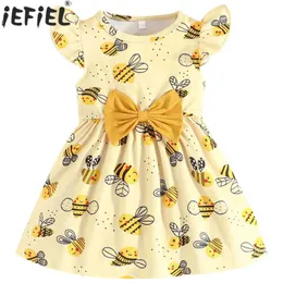 Girl's Dresses 6M-3Y baby girl summer casual dress with flying sleeves floral print bow A-line 2PCS set sun dress birthday party daily street clothing d240520