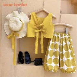 Bear Leader 2023 Korean Fashion Pastoral Backless Suit Thin Pullover Girl's Vest Top Polka Dot Knickerbockers Three Piece Cotton L2405 L2405