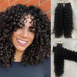 Fita cacheada curta em extensões de cabelo humano #1b fita de trama de pele preta natural na extensão do cabelo 100g/40pcs