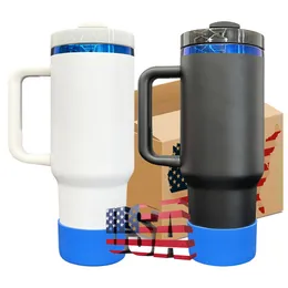 Black white powder coated H2.0 40oz Royal Blue underneath tumbler Double walled stainless steel mug with lid and silicone bottom boot for laser engraving ,sold by case