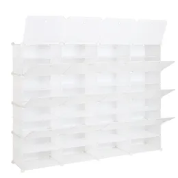 ZK20 8-Tier Portable 64 Pair Shoe Rack Organizer 32 Grids Tower Shelf Storage Cabinet Stand Expandable for Heels, Boots, Slippers, White
