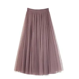 High Waist Women Long Mesh Maxi Skirt Slim A line Pleated 3 Layer Party Princess Casual Femme Festival 240513