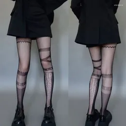 Frauen Socken sexy Hohlauslöschte Fishnet Strumpfhosen Gothic Punk Asymmetrische Patchwork gemustert durch Strumpfhosen Strümpfe