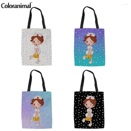 Shoppingväskor Coloranimal Cute Cartoon Girl With Cabinet Pattern Femme Shopper Bag Canvas Tote Livsmedelsgradient Färg Bolsa