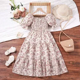 Sukienki dla dziewczynki dla dzieci Casual Girl Ubranie 2024 NOWOŚĆ Summer Sundress Childrens Fashion Floral Print Short Sleved Sukienka 7-12Y