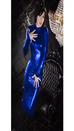 13 cores Mulheres vestido corporcon lápis Midi Dressffittfittfitt de manga longa vestido oneck faux couro boate de festa de festa Y206201865