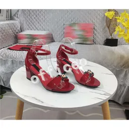 Designer Luxury High Quality Women's Shoes High Heel Sandals High Quality Leather Dress-up With Adjustable Buttons Rhinestones Flat Horseshoe Heels