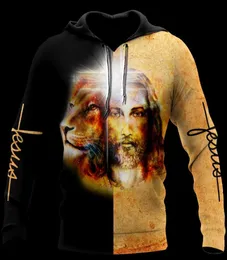 Män039s hoodies tröjor faller för Jesus han lämnar aldrig lejon tro avslappnad hoodie vår unisex 3d tryckt blixtlås pullover2472086