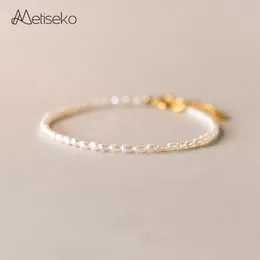 Metiseko Mini Rice Pearl Natural Fraphwater Pearl Bracelet 925 Sterling Silver Plated 14Kゴールドブレスレット女性用のエレガント240518