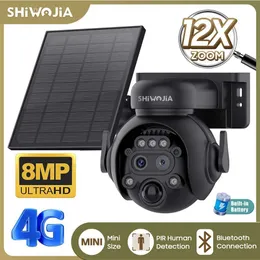 Kits de câmera sem fio Shiwojia 12x Zoom 4G Câmera de segurança solar de segurança solar 8MP Visão noturna Lente dupla Lente Outdoor Wi -Fi Bateria solar pir Human Detection Camera J240518