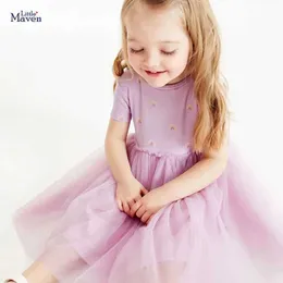 Girl's Dresses 90-140cm baby girl summer princess dress cute and breathable purple girl mesh dress short sleeved childrens dress d240520