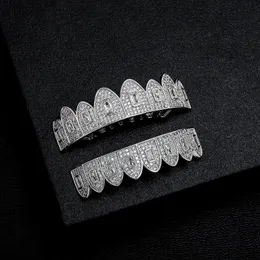 Dentes grillz charme cúbico zircão prateado ouro banhado com tampas de boca cz bocas cz grade de fundo de grade masculina grels rock punk rapper acessórios para homens jóias de hiphop jóias