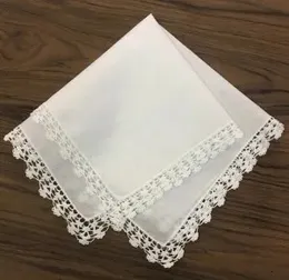 Conjunto de 12 lenços de noiva de casamento de moda Hankies brancos de algodão com bordas de renda bordadas de crochê vintage hanky para noiva 240520