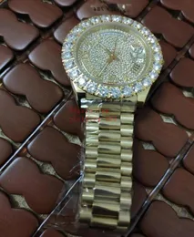 Real Po Watch 43 mm Diamant, angepasst mit echtem römischem Zifferblatt Automatische mechanische Bewegung 18K Gelb Gold Stahl Armband FASH2149699