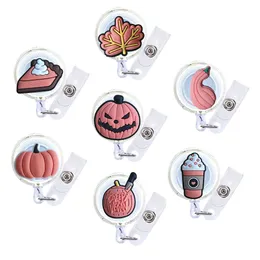 Arquivos de cartão de visita Halloween Pumpkin Cartoon Belge Reel Retutable Enfermy Id fofo para rolos médicos de doutor com suporte de clipe de jacaré otnoj