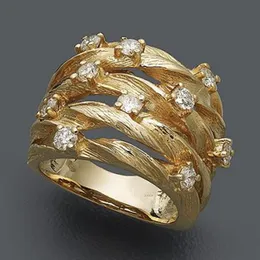 Винтажная золотая лоза Широкие кольца для женщин, сияющих CZ Циркон плетеное кольцо Стильные роскошные кольцо свадебные вечеринки подарки