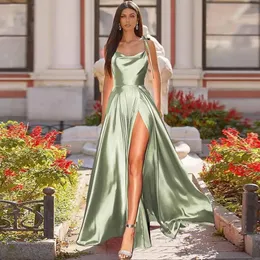 Sexy Alta Taxa Dividida Vestidos de Spaghetti de Linha Sparas de Cetim Longo de Prom