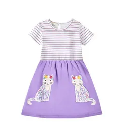 Girl's Dresses Jumpmeter cat Embodiery childrens party girl dress short sleeved princess birthday animal application baby frog costume d240520