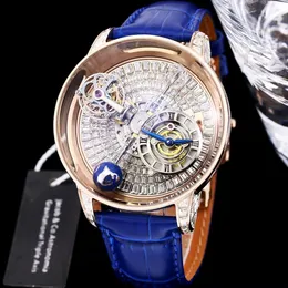 JC Astronomia Tourbillon Mens Watch Rose Gold Baguette White Diamonds Dial كبير الحجم 47 ملم من الياقوت الأوتوماتيكي Crystal Swiss Wristwatch