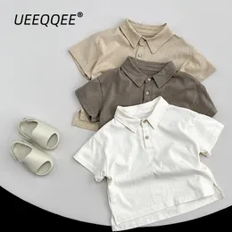 Pulsante in cotone Solido 2024 Summer Children Shirts Casual Boys Cash Short Short Tops Korean Toddler Wear Kids Abstem per 1-8y 240425