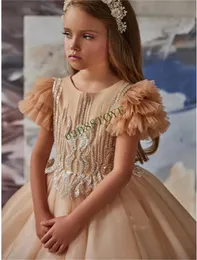 Luxury Princess Flower Girl Dress Lace Applique Sheer Shoulder Pageanet Gown Girls First Communion Custom Handmade Gowns 240517
