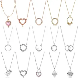 100% Collares Plata 925 Para Mujer Pan Model Charm Necklace Pendant Female Heart Valentines Day Heartshaped Fashion 240511