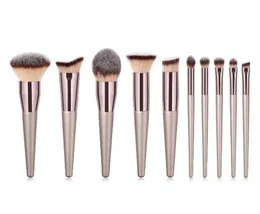 Premium Makeup brushes set 10pcs tools champaign gold color wood handle cosmetics brushes for Eye shadow loose powder blush drop s6770247