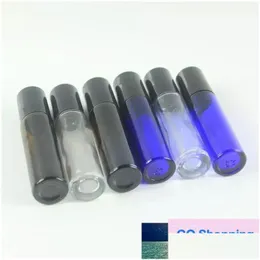 Packflaschen Großhandel 10 ml1/3oz Bernsteinklar und blau dicke Glasrolle auf ätherischem Öl leere Parfum -Rollschanzer mit Edelstahl dro dh1i9