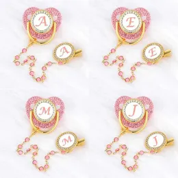 Pacifier Holders Clips# Luxury Zircon Baby Nipple Clip 26 Letter Pink Neonatal Personalized Nipple Bracket Silicone Baby Nipple Free of Bisphenol A d240521