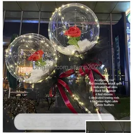 파티 장식이 LED Bobo Balloon Flashing Light Circar Rose Flower Ball 투명 발렌타인 데이 선물 드롭 배달 가정 정원 DHM6E