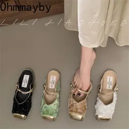 Летние женщины -мулы Slippers Fashion Elegant Slips на певческих скольжениях Slides Slides Ladies Comfort Square Flats Sandalias