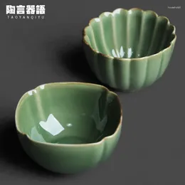 Чайные чашки Longquan Celadon в форме магистральной чашки - винтажный грубый керамический материал уникальные персонализированные чашки