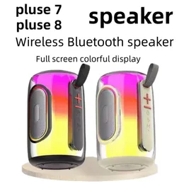 Taşınabilir Hoparlörler Pulse7 Pulse 8 Kablosuz Bluetooth Hoparlör Puf Nabız 7 Su Geçirmez Bas Müzik LED Işıklar Ses Tam Ekran Renkli Açık Stereo Spor