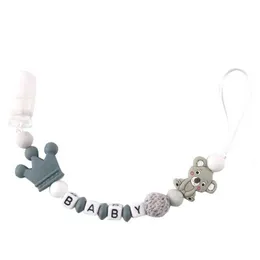 Pacifier Holders Clips# Customized Name Personalized Baby Silicone Koala Chewing Beads Nipple Clip Dummy Stand Soft Chain Neonatal Teeth Toy Gift d240521