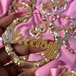 Huggie hugie hie tendência de moda nome personalizado Brincos de bambu Personalidade Gold Poting Party Acessórios femininos Jóias de entrega de entrega DHWD3