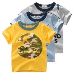 T-shirts 2022 sommar ny tecknad dinosaurie t-shirt pojkar avslappnad kort ärm bomullstoppar barn kläder pojke t shirt barnkläder y240521
