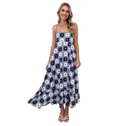 2024 Primavera Verão Verão Novo vestido floral de halter slip slim abstrato padrão vestidos casuais vestidos longos roupas 232