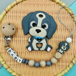 Pacifier Holders Clips# Customized English letter name baby silicone dog pacifier clip chain teeth pendant baby pacifier Kawaii teeth gift d240521