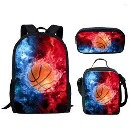 School Bags Belidome Fire Basketball Design 3Pcs Set For Teen Boys Girls Schoolbag Backpack Student Bookbag Mochila Infantil