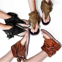 Rome Rome Женщины Peep Sandals Fashion Flats Retro в стиле бахрома Гладиатор повседневные туфли Женщина Большой размер 3 958