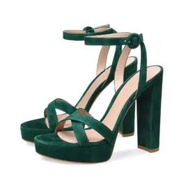 Elegant Fashion Women Open Toe Suede Leather Platform Ankle Strap Pink Green High Heel Sandals Dr c74
