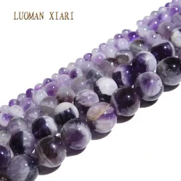 Luźne kamienie szlachetne luoman xiari okrągły naturalne ametyst kamienne koraliki do biżuterii wytwarzają DIY Bransoletę Naszyjnik 4/6/8/10 mm Strand