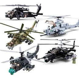 Aircraft Modle Sluban Modern Fighter Kamov Ka-52 m-24 Black Shark AH-1 Attack Helicopter World War II Military Aircraft Block Model Childrens Toy s2452022