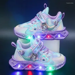 Scarpe casual sport per bambini con luci simpatiche fumetti sirene griglie sneaker a led luminosa in pelle in pelle luminosa